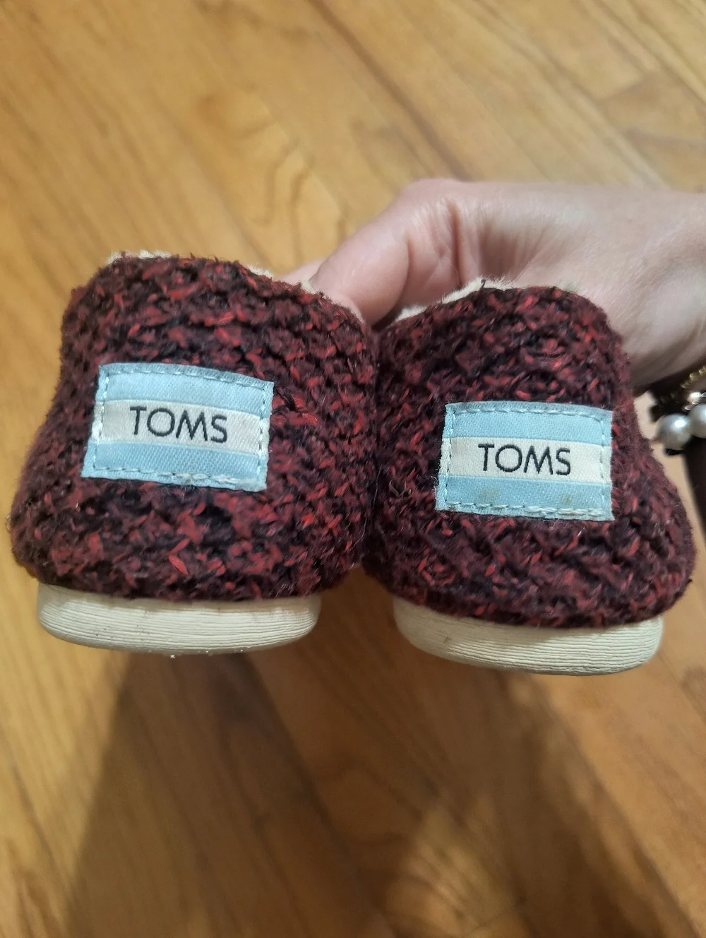 3/$10⭐ Toms Alpargatas Red And Black Fuzzy Slip On Shoes, Women's 6